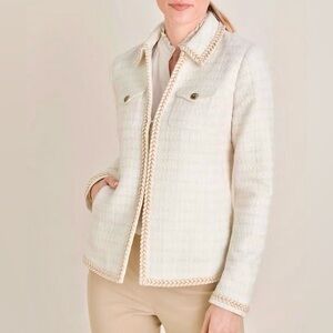 NWT Chico’s Neutral Braid Trim Tweed Jacket Size XXL